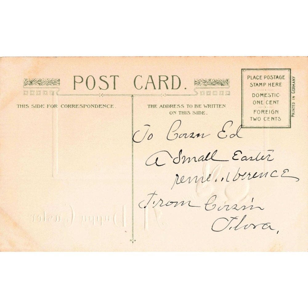 Vintage 1912 John Winsch A Happy Easter Postcard Rabbit Bridge Landscape Germany - Picture 2 of 2